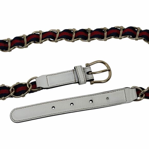Gucci White Leather Gold Chain Web Belt Women Size 85/34 main image 10